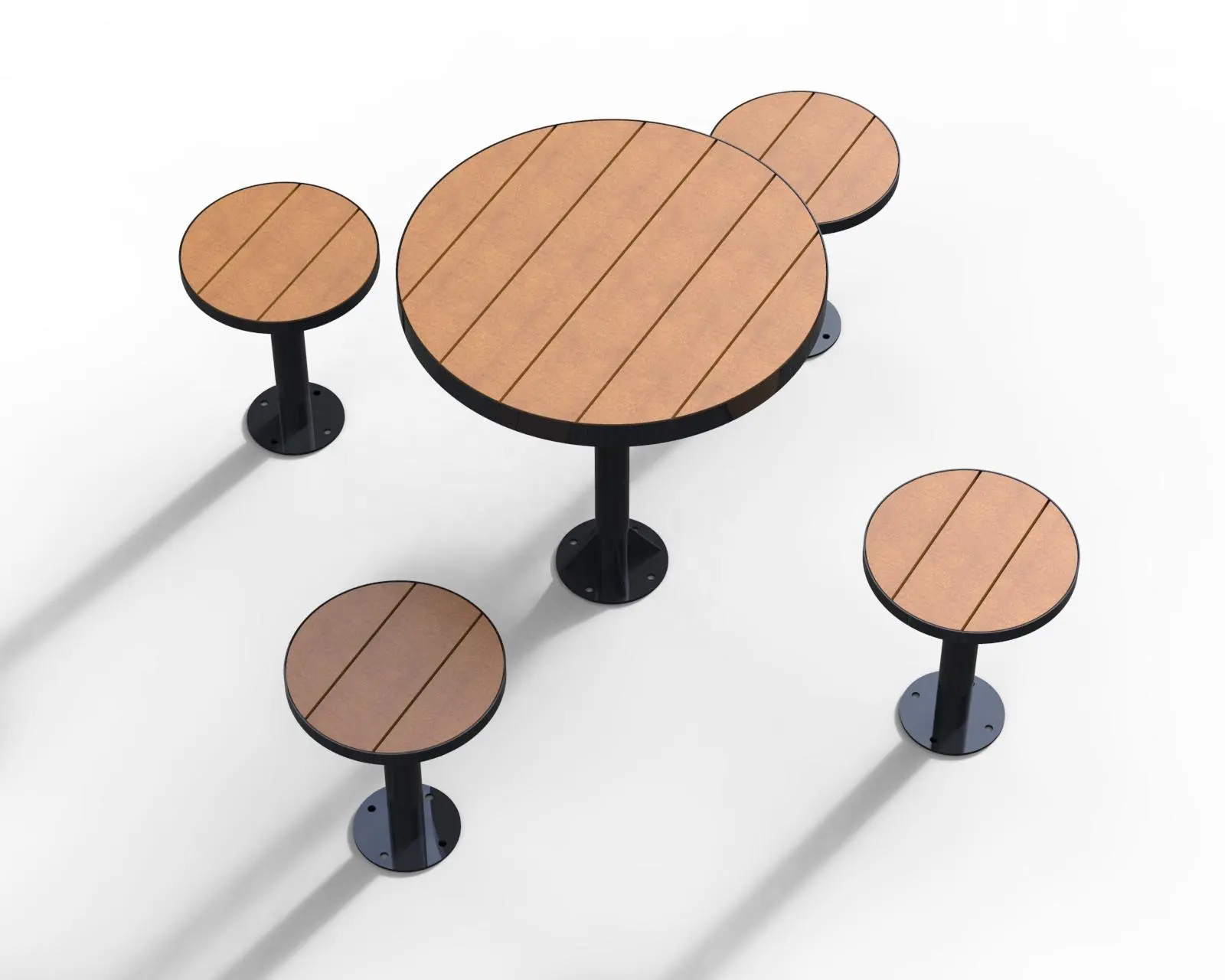 2024 Nouveau design antirouille et imperméable extérieur en acier et plastique bois composite HDPE table basse ronde tables de patio