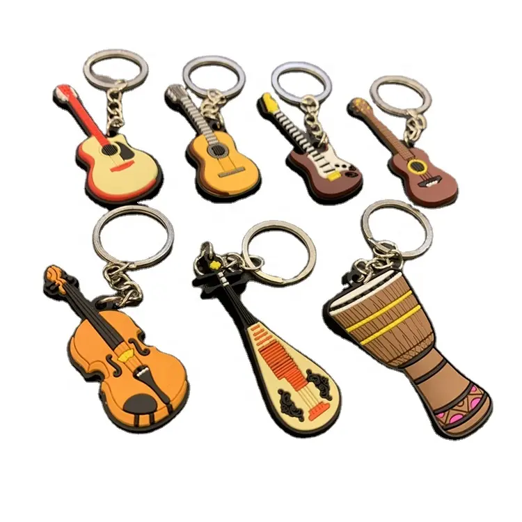 Porte-clés guitare en silicone pvc, porte-clés ukulele cadeaux de dessin animé en plastique souple, porte-clés guitare électrique pvc