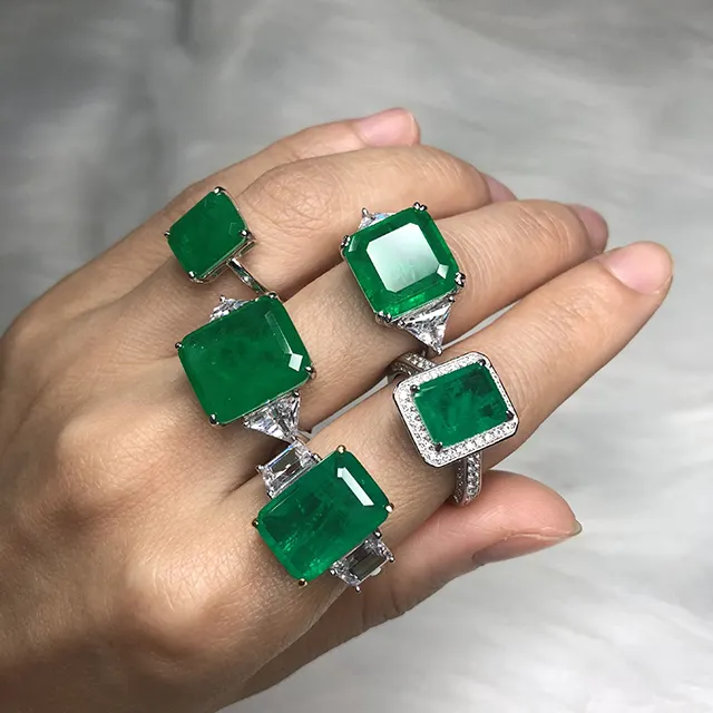 Conjunto de anillos de boda de Plata de Ley 925 para mujer, joyería cuadrada de piedra Esmeralda verde, anillos de compromiso