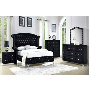 Otel yatak setleri Modern tasarım tam yatak odası Set lüks gri kadife kral yatak odası mobilyası California king-size yatak