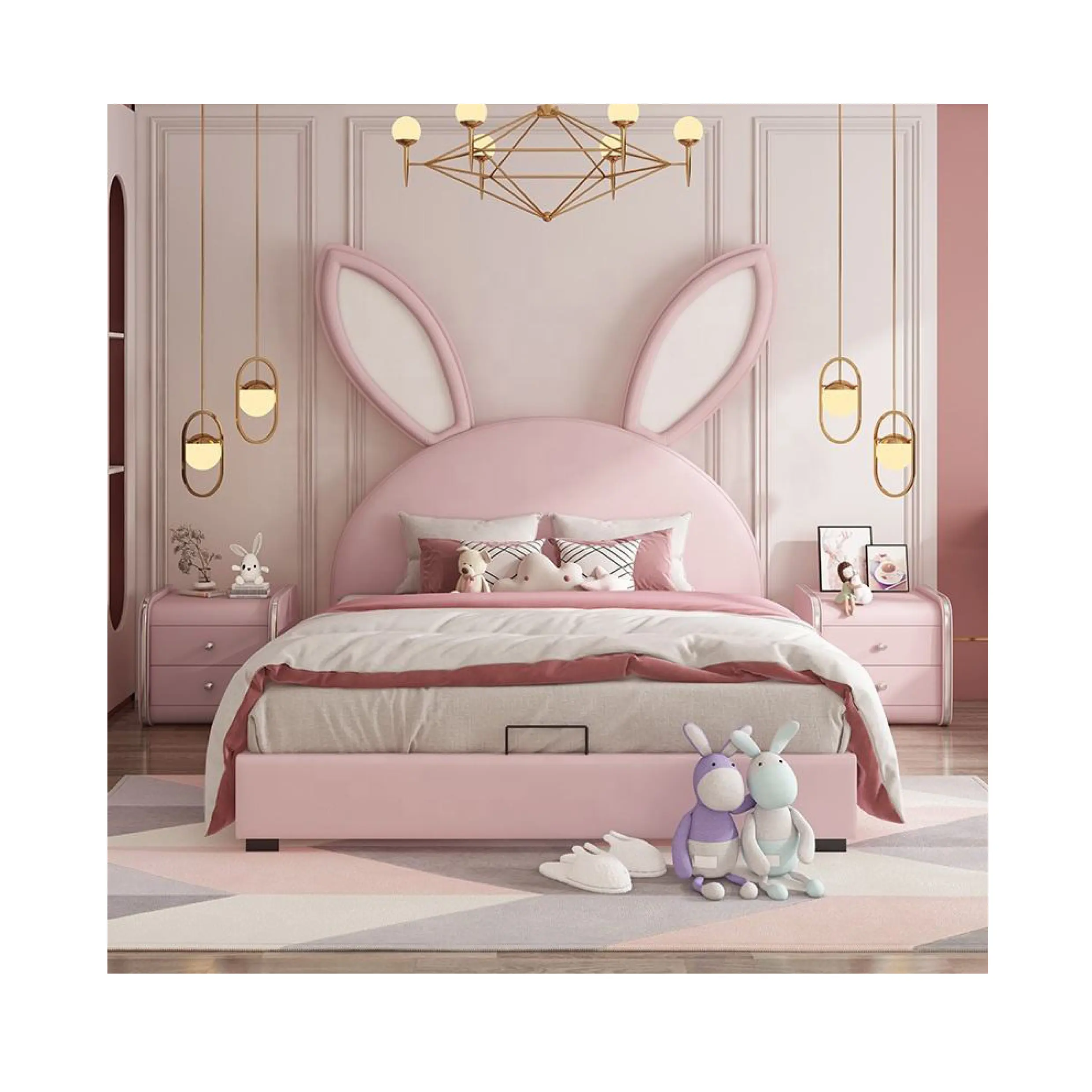 Crianças coelho novo design cama meninas, princesa rosa menino, adorável, crianças, cama, quarto, conjunto, móveis