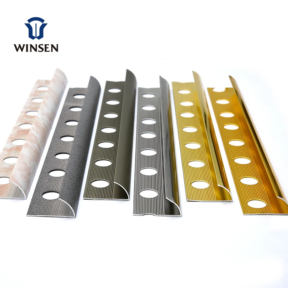 Wand gebogen Keramik Ecke dekorative kunden spezifische Loch Viertel Runde Ecken Kurve Rand Rand Gold Fliesen Trim Aluminium