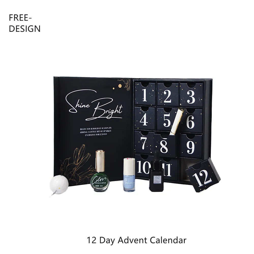 Calendario dell'avvento di bellezza cosmetica d'imballaggio del regalo del cartone di lusso della scatola vuota del calendario di natale di progettazione su ordinazione