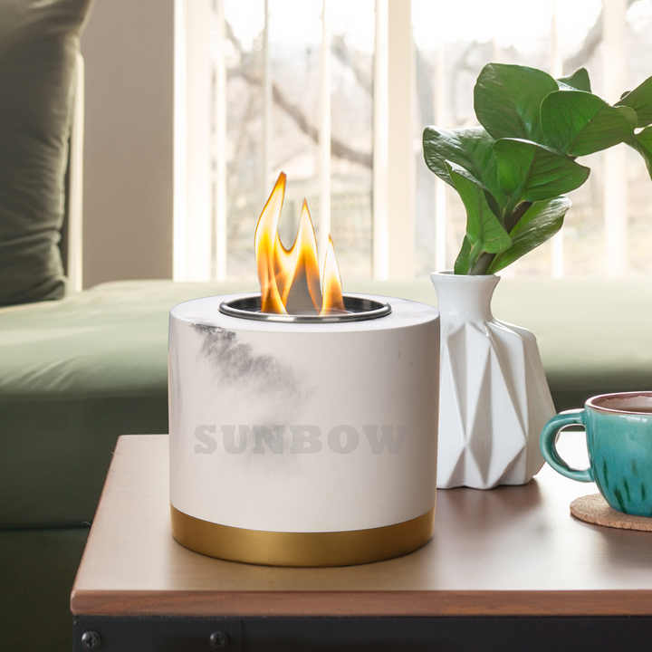 SUNBOW Bioethanol Tabletop Fireplace Garden Table Top Fire Pit Bowl Concrete Mini Smokeless Tabletop Ethanol Fire Pit for Patio