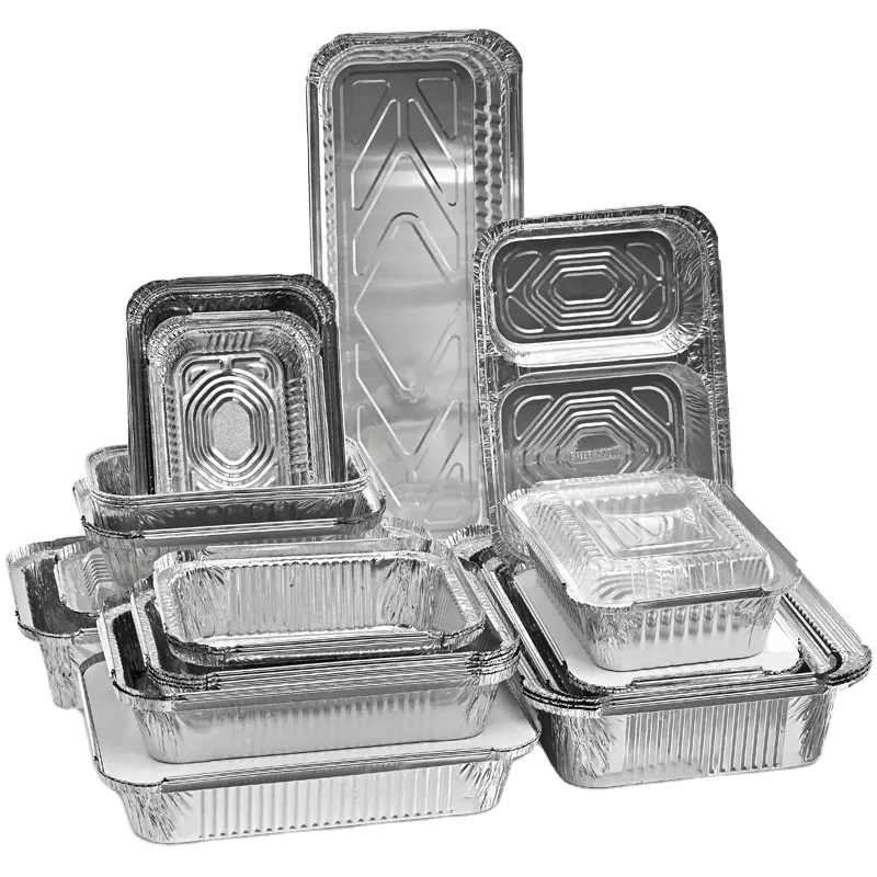 Fabriek Prijs Afhaalmaaltijden Trays Food Grade Luchtvaartmaatschappij Zware Aluminiumfolie Container Kookplaten Pot Met Plastic Deksel