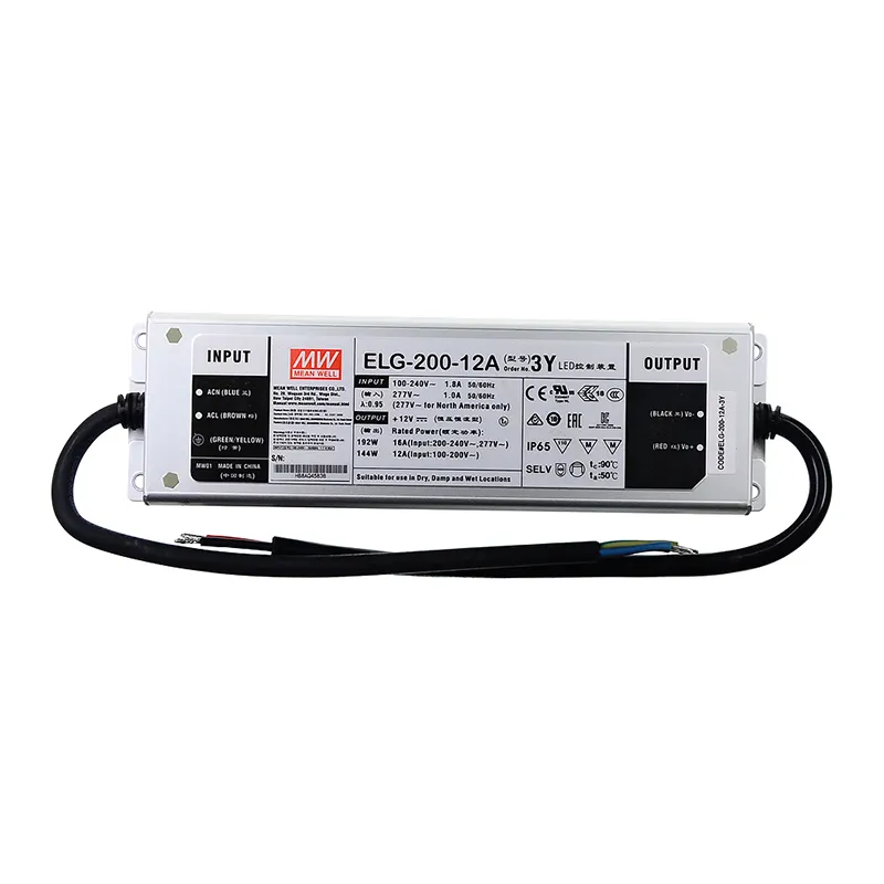 Mean Well ELG-200-12A 200W 12V 16A IP65 Waterproof 0~10V Dimmable LED Driver Power Supply