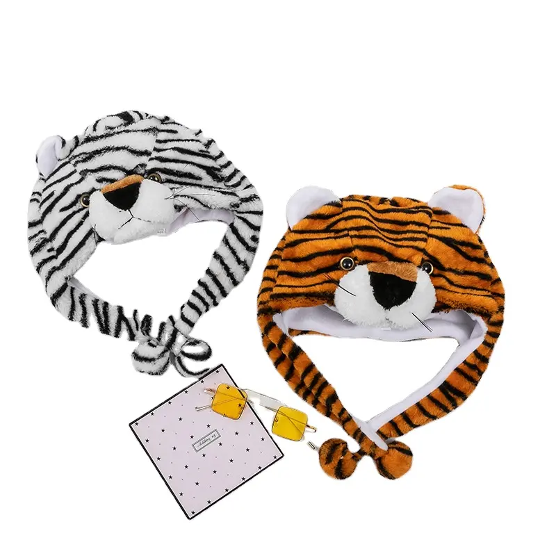 Funda de cabeza de tigre de felpa para niños, gorro de animal de dibujos animados de piel sintética para padres e hijos