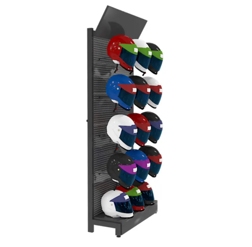 헬멧 디스플레이 랙 단 철 바닥 구멍 보드 오토바이 헬멧 안전 모자 랙