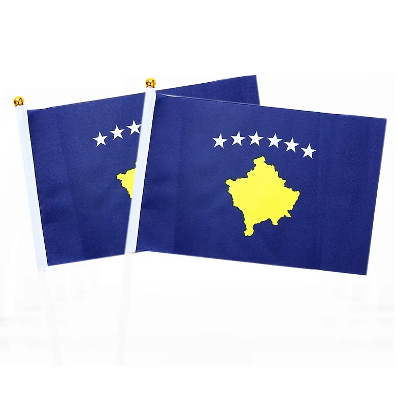 送料無料コソボ国旗14x21CMポリエステルテーブルフラッグエージェントフライングカントリーシェイクナショナルワールドウェーブコソボハンドフラッグ