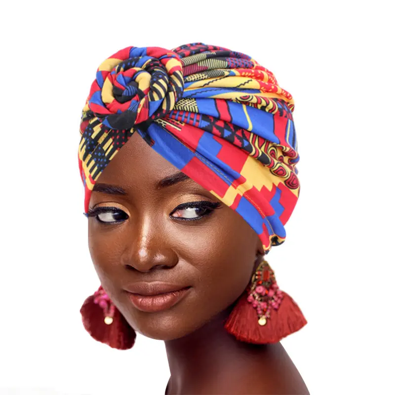 Ankara Printing Women Top Twisty Turban Indian Cap African Pattern Twisted Knot Turban for Women