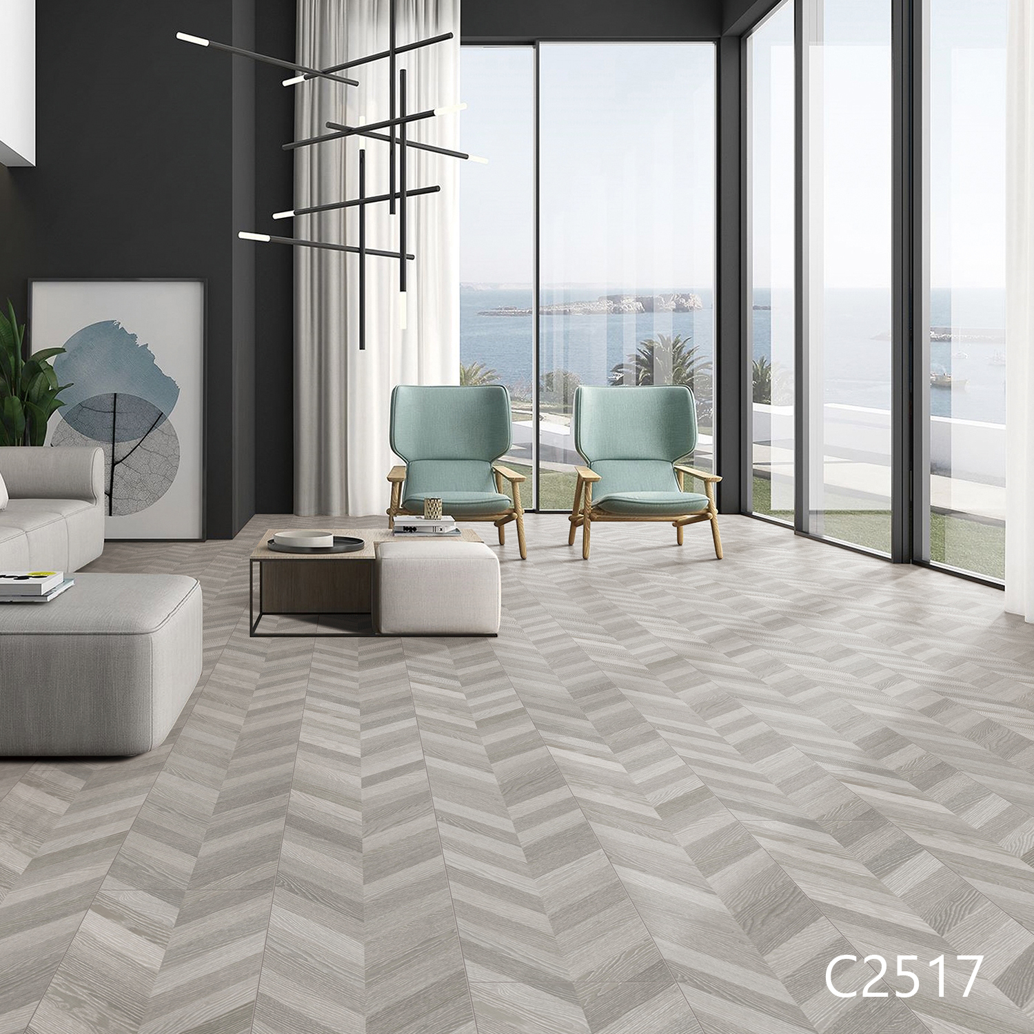 C2517 - Carrelage de sol chevrons gris