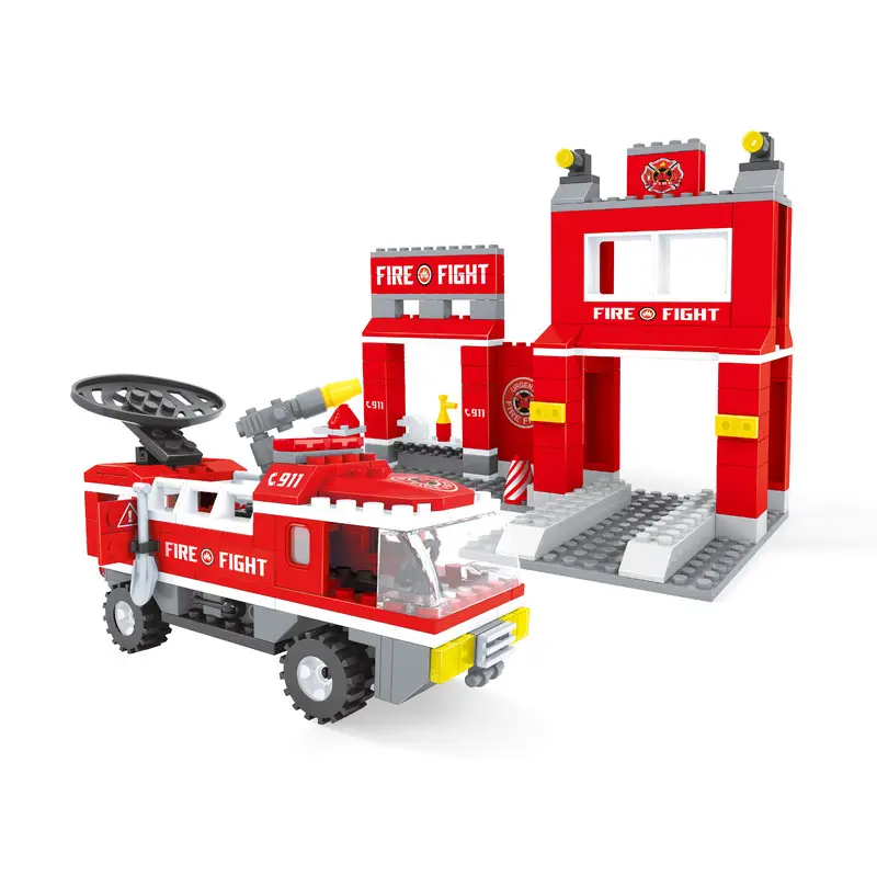 Estación de bomberos modelo lucha bloques de construcción camiones coche niños construcción ciudad bombero ladrillos Mini figuras ladrillos Juguetes