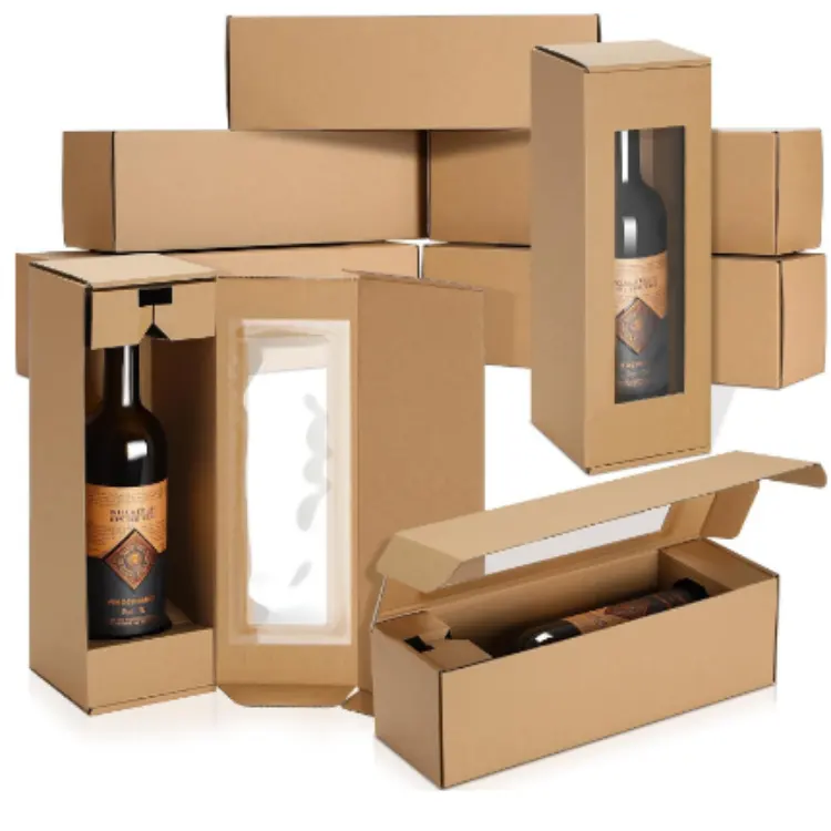 Scatola di carta kraft con finestra trasparente scatola di carta per vino scatola vuota imballaggio pieghevole scatola di carta regalo
