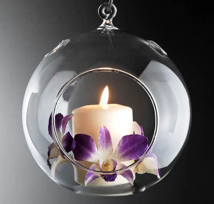 Redonda colgante florero Globo de Cristal de vidrio de bola de tealight vela titular
