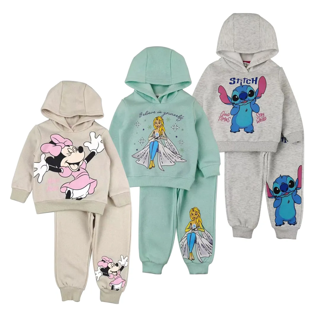 Комплекты детской одежды для девочек, зимние комплекты с капюшоном, комплект из двух предметов, мультяшная детская одежда, пуловер, толстовки, комплекты для девочек