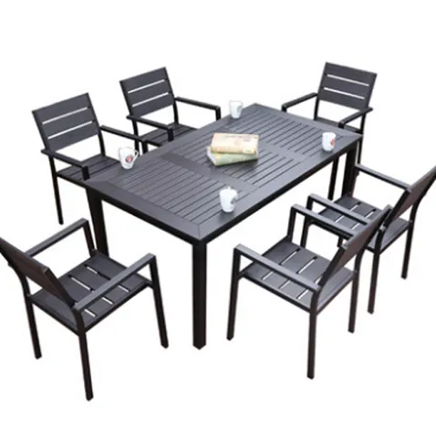 Ensemble de salle à manger table et chaises en plastique meubles en bois mobilier d'extérieur haute efficacité rotin extérieur métal aluminium contemporain