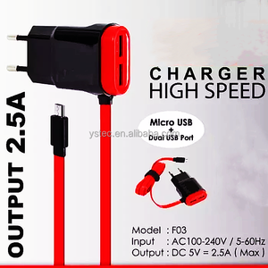 3 <strong>in</strong> <strong>1</strong> Smartphone Charger for Mirco USB Cable 1A 2A EU <strong>2</strong> USB Phone Charger Fast Charging With Packaging Box - Product Image 3