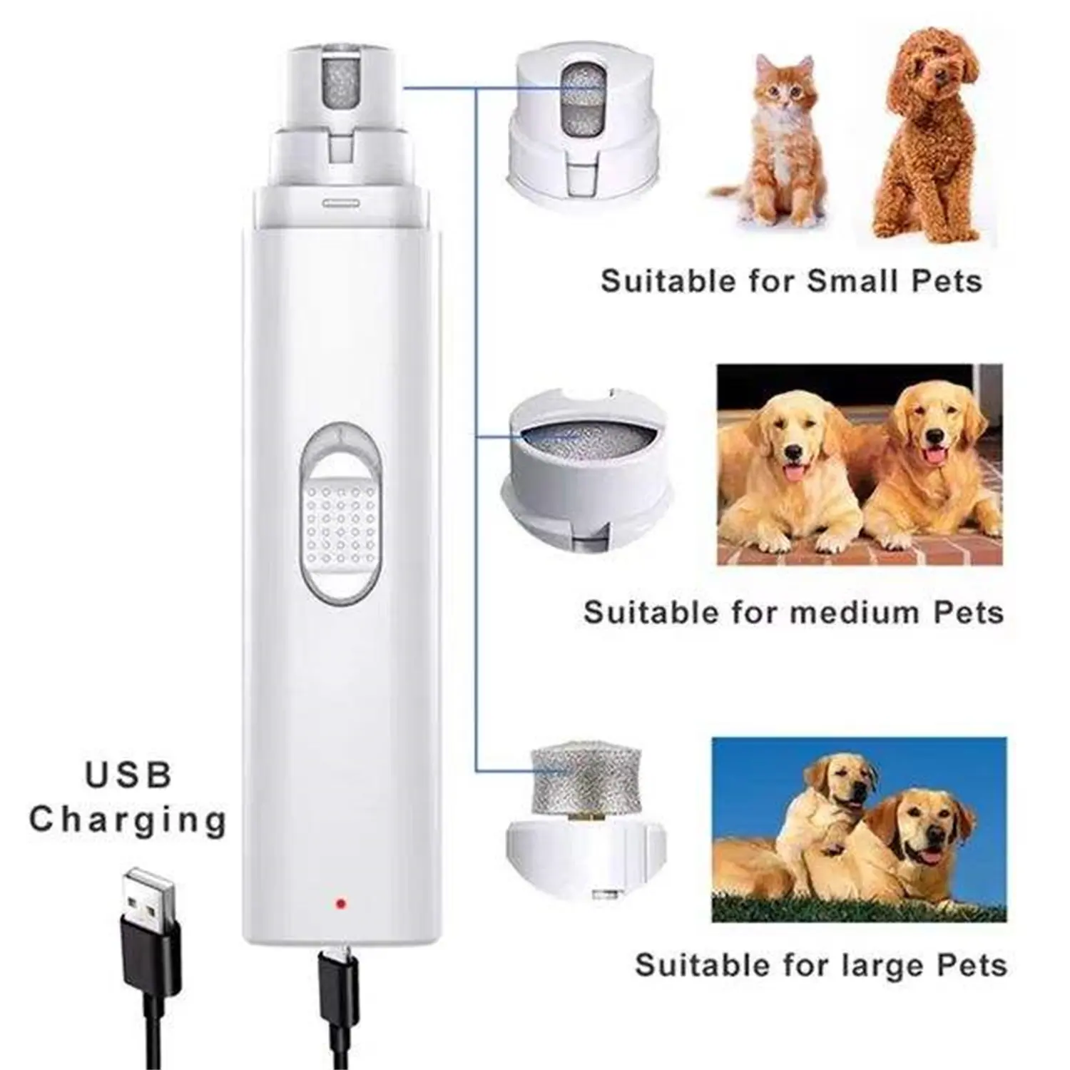 Cortador de uñas recargable con carga USB para mascotas, cortador de uñas eléctrico para mascotas