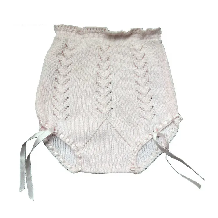 Wholesale white baby knit bloomers infant clothes custom cute pink cotton knitted newborn baby bloomers