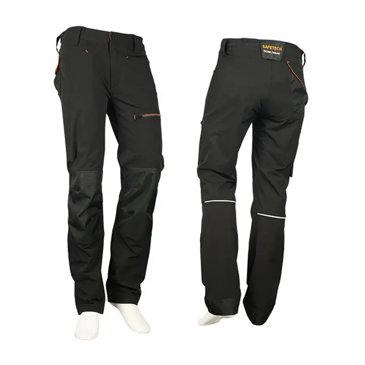 Pantalones DE TRABAJO elásticos de tela de seguridad con logotipo de los clientes para hombre, pantalones de trabajo elásticos de 4 vías con rodilleras