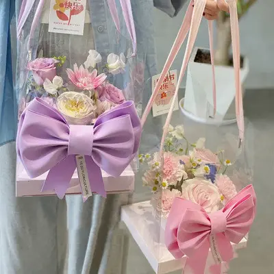 Una de lujo blanco claro alto transparente flor caja de pastel de boda Día de San Valentín Día de la madre, caja de regalo para fiesta de cumpleaños con han.