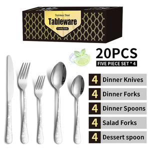Blumenmuster Griff 20 Stück Besteck Set Edelstahl Gold Messer Gabel Löffel Set für Restaurant