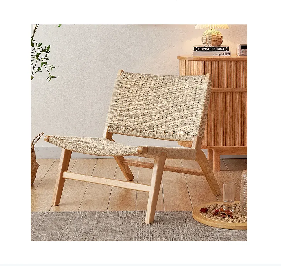 YJZMKJ Massivholz Sofa Stuhl Sessel mit Seil gewebte Rückenlehne Seil Doppel Massivholz Bank