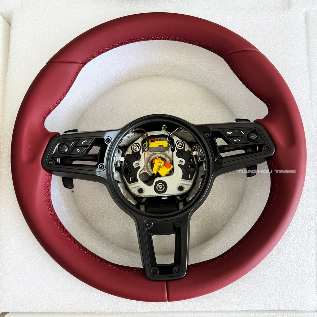 red leather with buttons; rivet 1