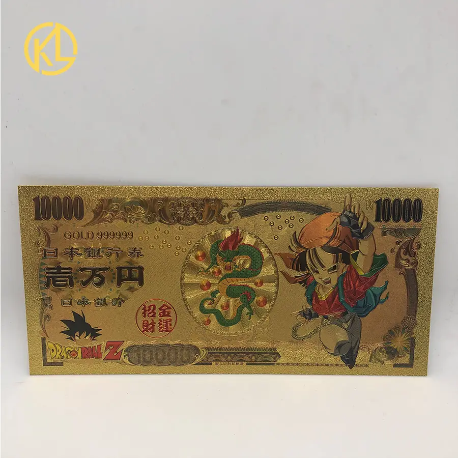 Nice Japan Dragon Ball Gold Banknote 10000 Yen Banknote in 24k Gold Plated Gold Money For Collection