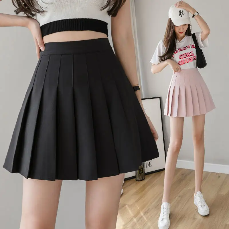 Saia marrom feminina Harajuku de cintura alta estilo coreano, mini saia plissada preta para uniforme escolar, roupas de verão de 2023