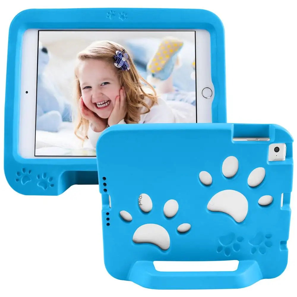 Funda de espuma Eva con diseño de huellas para niños, cubierta de pie con mango para iPad Mini 1/2/3/4/5