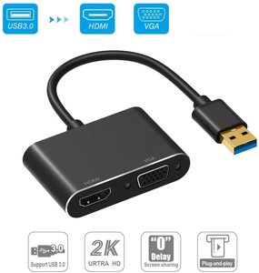 Adaptador USB 3,0 a HDTV VGA con cable 1080P HD MI y convertidor de salida de sincronización VGA para Windows 10/8/7 para proyector
