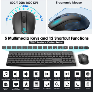 KOORUI Wireless <strong>Keyboard</strong> and Mouse Combos 2.4G Silent Full Size <strong>Keyboard</strong> for Windows 3DPI Mouse - Product Image 4