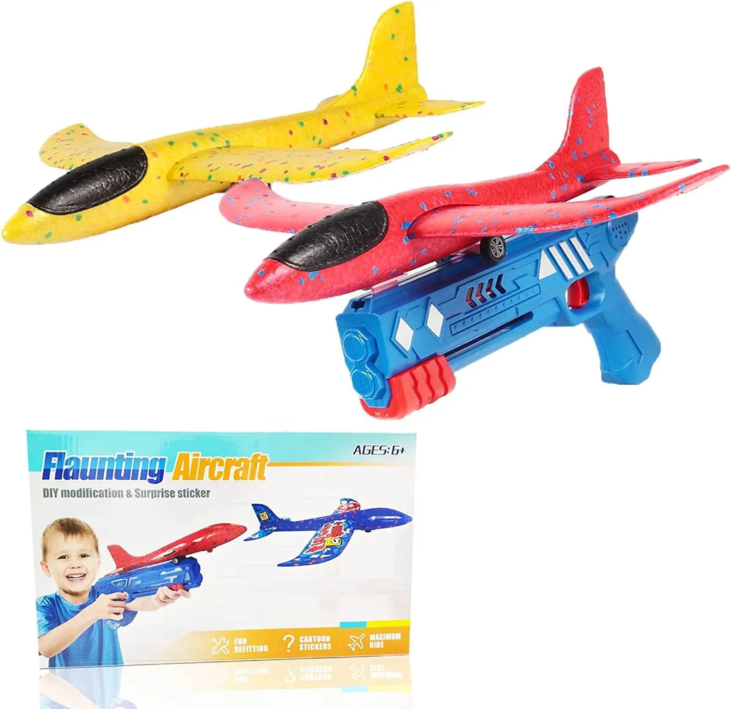 비행기 발사기 장난감 총 투석기 비행기 장난감 아이들을위한 야외 스포츠 비행 장난감