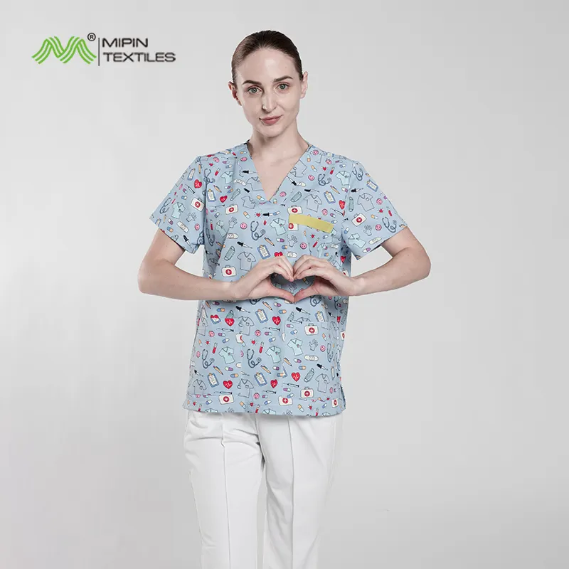 MengYipin Top Selling Casual Printed Nurse Colorful Medical Scrubs for Hospital Uniform Spa Nurse Suits Medical Clothes