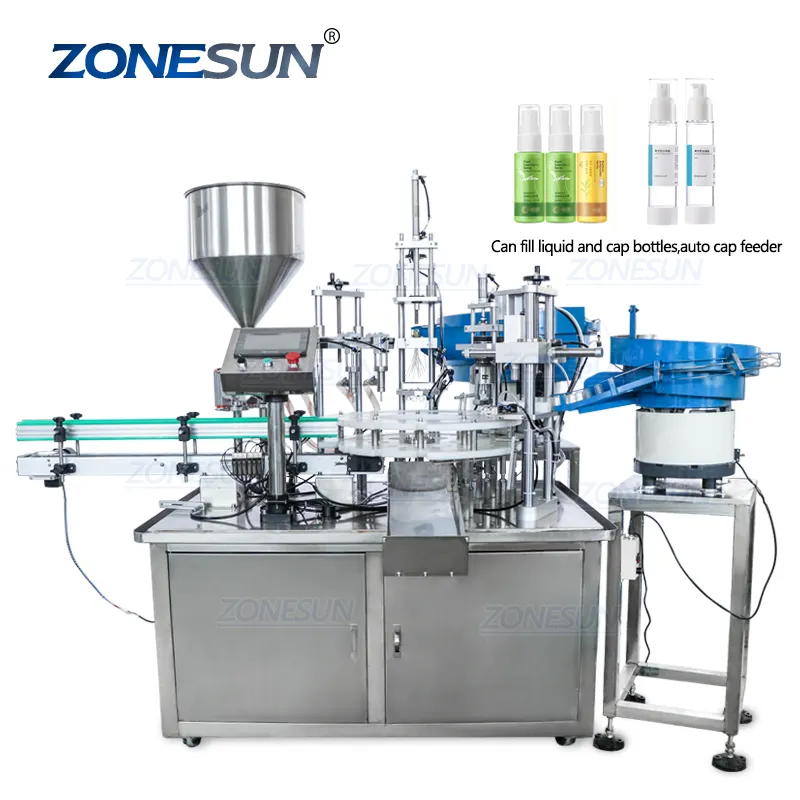 ZONESUN Automatic Mono block Rotations glas Kunststoff Alkohol Sprüh flasche Linsen lösung Reiniger Kosmetische Füll-und Versch ließ maschine