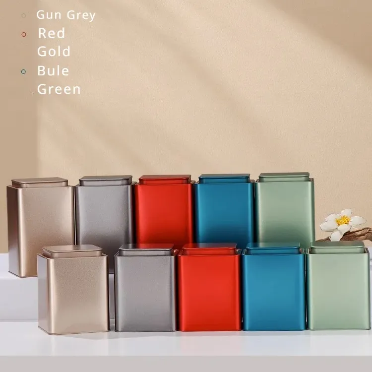 Индивидуальная упаковка, Короткие Высокие пустые жестяные банки квадратной формы, металлические банки для подарочных и чайных упаковочных коробок