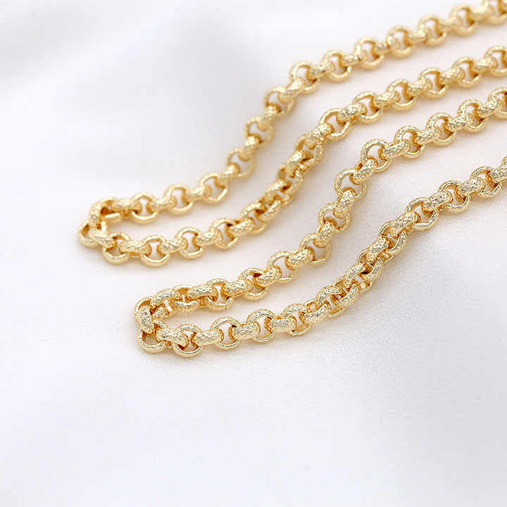 Textured Rolo Chain | 14K Gold-Plated Brass Square Pattern Open Link Chain for DIY Jewelry Making | Wholesale by the Meter