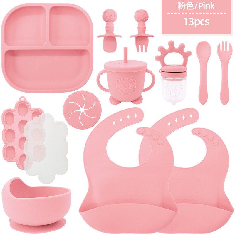 Bavoirs rose-2 carrés petite ventouse bol ours tasse collation couverture f