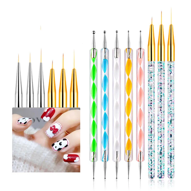 5/8 pz/set penne punteggiatrici per Nail Art Double-tip in cristallo trasparente penna per trapano in Gel acrilico disegno strumento per Manicure fai da te