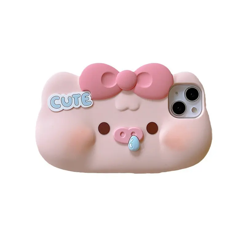 Cartone animato carino orizzontale salvadanaio 3D rosa Bowknot Cover di protezione in Silicone morbido per le ragazze per il telefono 13 12 14 Pro Max