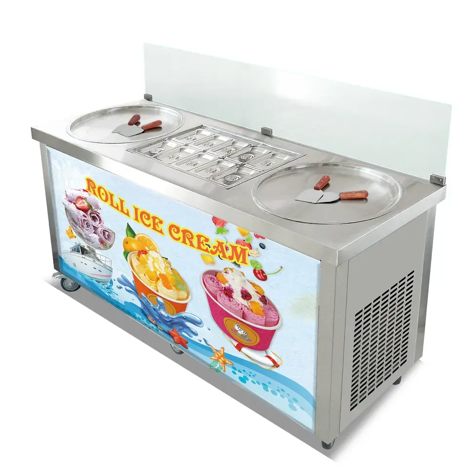 F700 ticari çift tava kızarmış dondurma makinesi 110V 220V tay fabrika toptan fiyatlar ile Stir Fry dondurma rulo makinesi