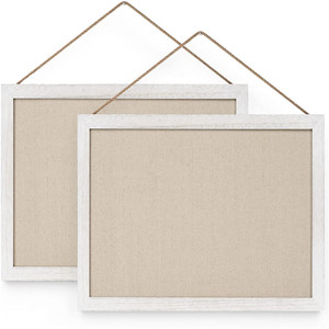 2-Pack Wood Board with Linen 16x11 Inch Bulletin Boards <strong>Wall</strong> Decor Hanging Pin Wood Framed Display Bulletin <strong>Cork</strong> - Product Image 3