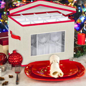 Homyfort 2-gói màu be nhôm hình chữ nhật rượu vang thủy tinh hộp lưu trữ giáng sinh stemware Organizer 24 chiếc cốc - Product Image 6