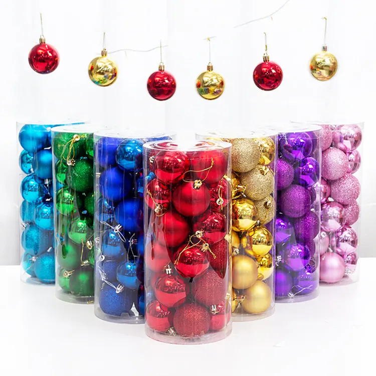 Enfeites de bola de glitter natalino, 24 peças, enfeites para bolas de árvore de natal, decoração de casa, bolas brilhantes, multicores, 6cm/30 peças