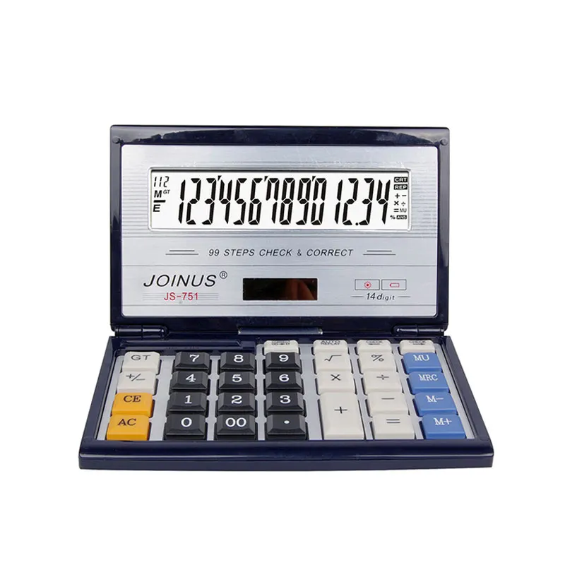 Оптовая продажа, Недорогой Офисный складной калькулятор на солнечной батарее с логотипом на заказ, канцелярские принадлежности для бизнеса, 14 цифр
