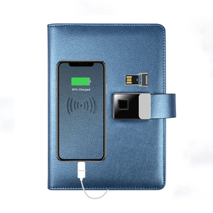Cuadernos de recarga inalámbrica OEM Diario recargable Bloqueo de huellas dactilares A5 Diario Agenda Bloqueo inteligente Powerbank Notebook - Product Image 1