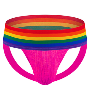 Regenbogen 7,5 cm Bund Herren Sexy Unterwäsche Atmungsaktive Strick bären Jock strap Unterwäsche Sexy Tangas Homosexuell Jock strap für Männer - Product Image 5