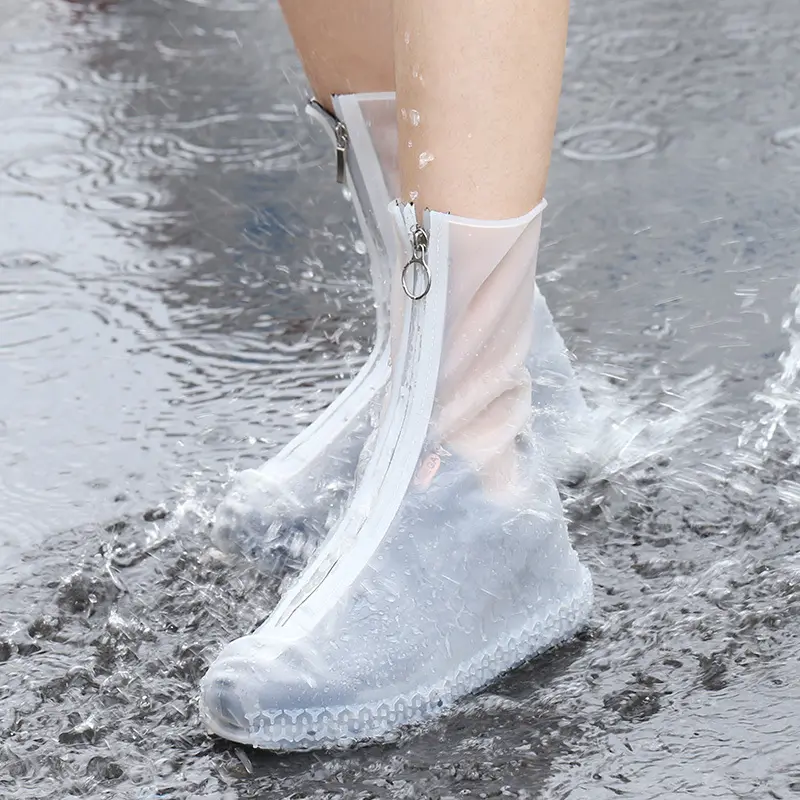 غطاء أحذية للمطر المطر حزام سستة مقاومة للاهتراء سميكة سوليد احذية المطر في عالية أنبوب خارج مريحة المانعة النعال الغلاف
