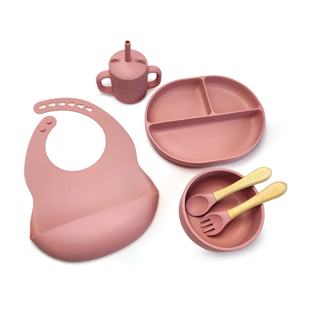 Fábrica Atacado New Food Grade Livre Bpa Silicone Bib Feeding Set Não-tóxico Baby Bowl e Spoon set